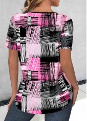 Hot Pink Lace Up Geometric Print T Shirt | thumb picture 