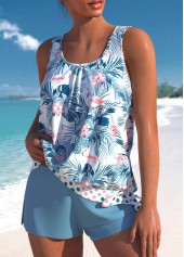 Patchwork Floral Print Dusty Blue Tankini Set | thumb picture 