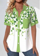 Avocado Green Patchwork Saint Patrick's Day Print Blouse