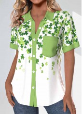 Avocado Green Patchwork Saint Patrick's Day Print Blouse | thumb picture 