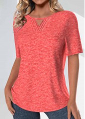 Coral Tuck Stitch Short Sleeve Round Neck T Shirt | thumb picture 