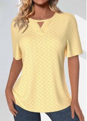 Light Yellow Jacquard Short Sleeve Round Neck T Shirt
