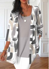Grey Two Piece Graffiti Print Cardigan and Tank Top