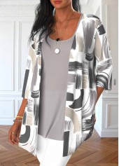 Grey Two Piece Graffiti Print Cardigan and Tank Top | thumb picture 