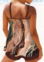 Circular Ring Marble Print Dark Coffee Tankini Set | thumb picture 