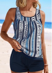 Patchwork Zebra Stripe Print Navy Tankini Set | thumb picture 