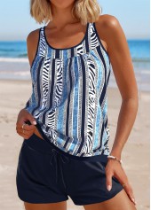 Patchwork Zebra Stripe Print Navy Tankini Set