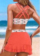 Ruched Geometric Print Coral Bikini Set | thumb picture 