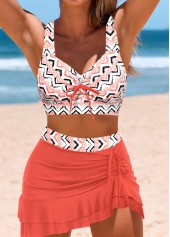 Ruched Geometric Print Coral Bikini Set | thumb picture 