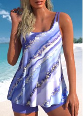 Lightweight Marble Print Light Purple Tankini Set
