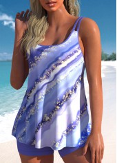 Lightweight Marble Print Light Purple Tankini Set | thumb picture 