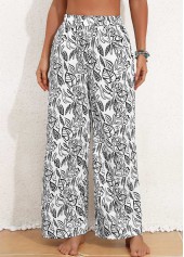 White Pocket Leaf Print Elastic Waist High Waisted Pants
