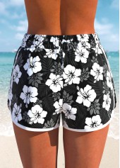High Waisted Floral Print Black Swim Shorts | thumb picture 