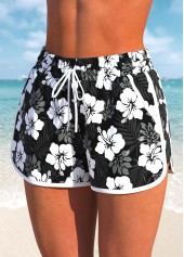 High Waisted Floral Print Black Swim Shorts | thumb picture 