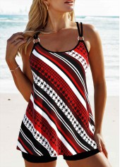 Circular Ring Striped Red Tankini Set