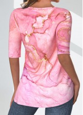 Pink Split Marble Print Half Sleeve T Shirt | thumb picture 