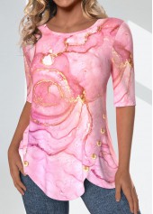 Pink Split Marble Print Half Sleeve T Shirt | thumb picture 