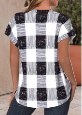 Black Button Plaid Short Sleeve V Neck Blouse | thumb picture 