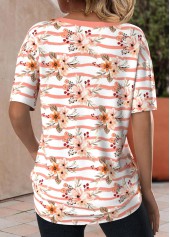 Dusty Pink Patchwork Floral Print Short Sleeve T Shirt