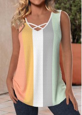 Multi Color Criss Cross V Neck Tank Top