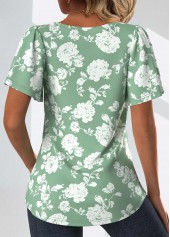 Sage Green Tuck Stitch Floral Print T Shirt | thumb picture 