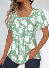 Sage Green Tuck Stitch Floral Print T Shirt | thumb picture 