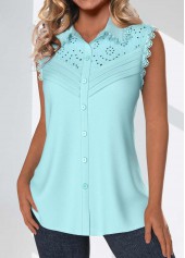 Light Blue Tuck Stitch Sleeveless Shirt Collar Tank Top | thumb picture 