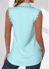 Light Blue Tuck Stitch Sleeveless Shirt Collar Tank Top | thumb picture 