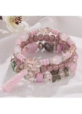 Pink Butterfly Glass Beaded Bracelet Set