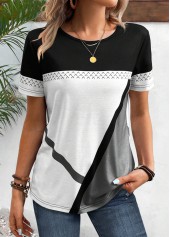 Black Patchwork Geometric Print Short Sleeve T Shirt