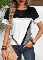 Black Patchwork Geometric Print Short Sleeve T Shirt