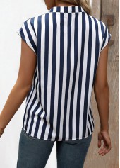 Navy Split Striped Short Sleeve Blouse | thumb picture 