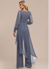 Dusty Blue Patchwork Long Scoop Neck Jumpsuit | thumb picture 