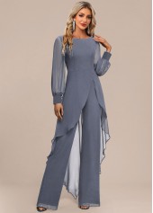 Dusty Blue Patchwork Long Scoop Neck Jumpsuit | thumb picture 