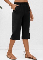 Black Pocket Elastic Waist High Waisted Pants | thumb picture 