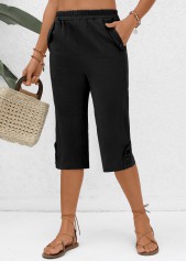 Black Pocket Elastic Waist High Waisted Pants