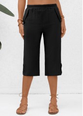 Black Pocket Elastic Waist High Waisted Pants | thumb picture 