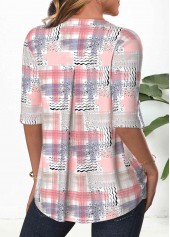 Light Pink Button Geometric Print 3/4 Sleeve Blouse | thumb picture 