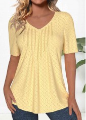 Light Yellow Textured Fabric Short Sleeve T Shirt