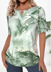 Light Green Tuck Stitch Marble Print T Shirt | thumb picture 