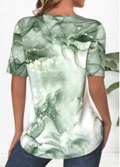 Light Green Tuck Stitch Marble Print T Shirt | thumb picture 