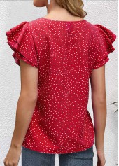 Red Cut Out Polka Dot Short Sleeve Blouse | thumb picture 
