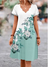 Sage Green Scalloped Hem Floral Print A Line Dress | thumb picture 