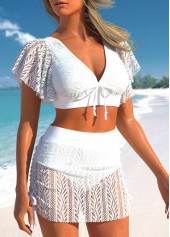 Mesh Bowknot Patchwork White Bikini Set | thumb picture 