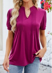 Dark Reddish Purple Tuck Stitch Short Sleeve T Shirt