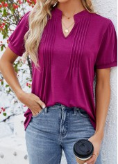Dark Reddish Purple Tuck Stitch Short Sleeve T Shirt | thumb picture 