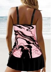 Circular Ring Wave Pattern Print Pink Tankini Set | thumb picture 