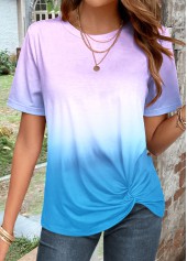 Light Purple Twist Ombre Short Sleeve T Shirt