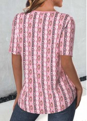 Pink Cut Out Tribal Print Short Sleeve T Shirt | thumb picture 