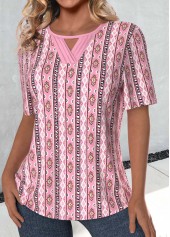 Pink Cut Out Tribal Print Short Sleeve T Shirt | thumb picture 